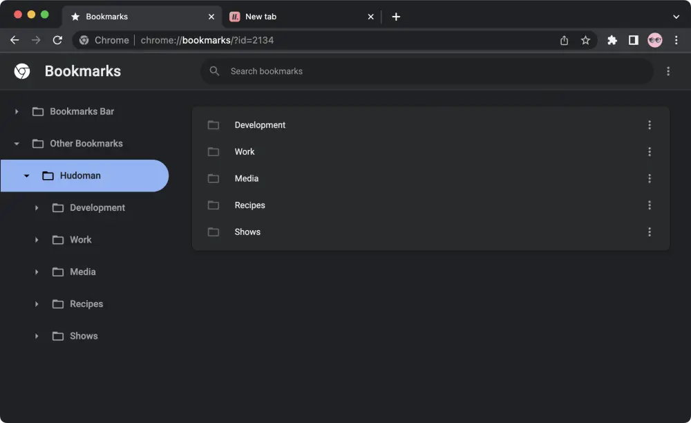 A screenshot of the chrome bookmarks manager showing the Hudoman folder where your links are stored.